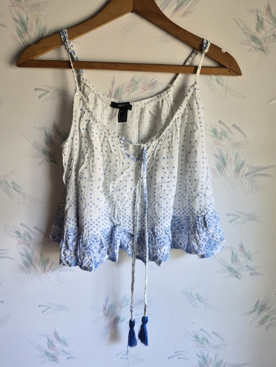 Forever 21 Tops - Forever 21 White Blue Flowy Tank Top Small